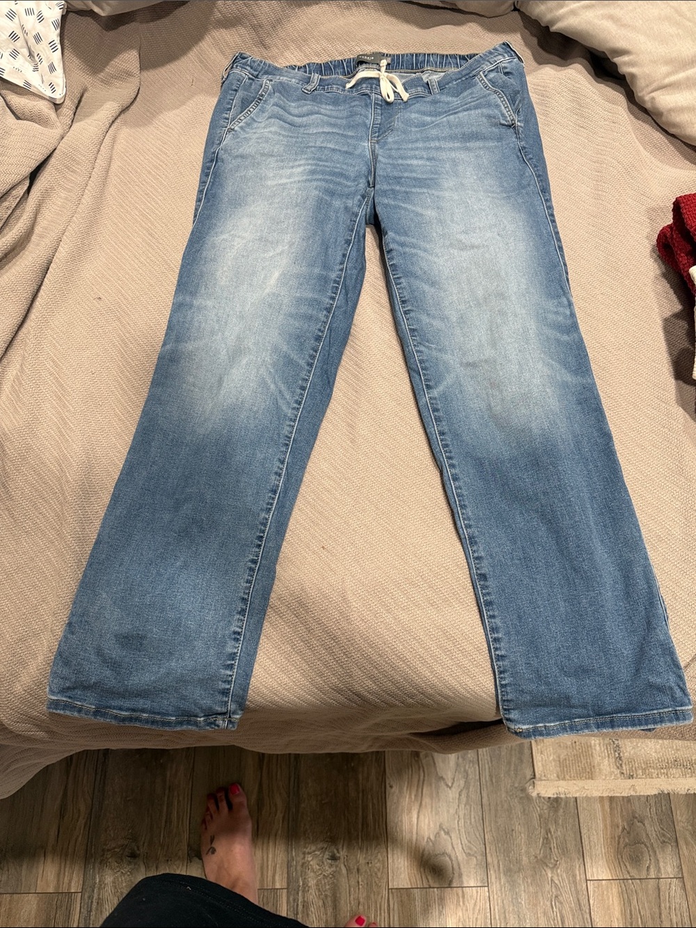 torrid Light Blue Washed Straight Leg Jeans pull on with drawstring